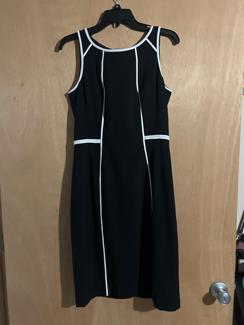 White House Black Market Sleeveless Black Dress with White Piping